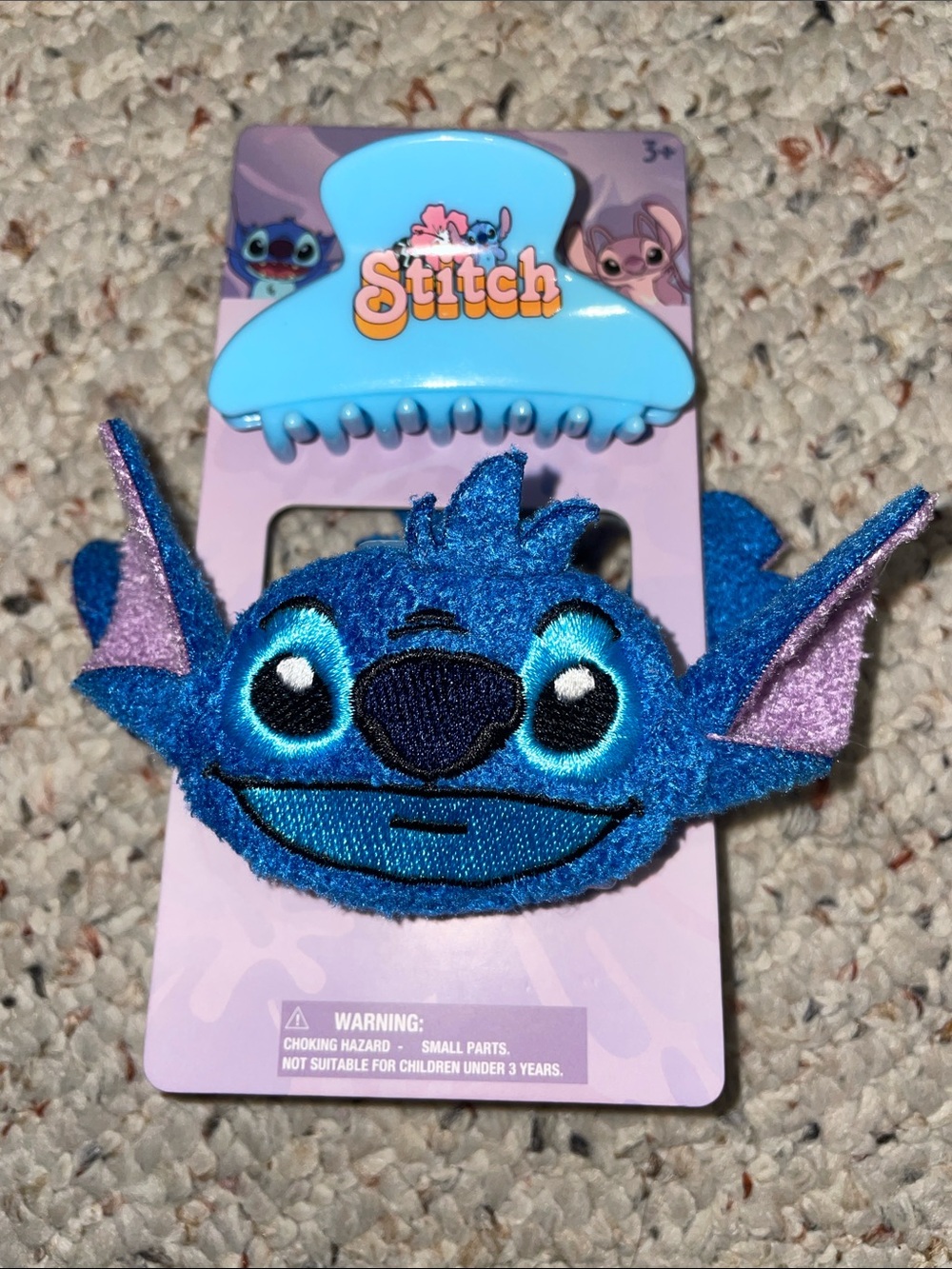 Disney Stitch Blue Plush Hair Clip with Pink Ear Accents